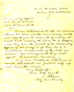 Brief van E. A. Carr, Helena, Arkansas, aan de commandant van de Amerikaanse zeemacht nabij Helena, Arkansas, 2 oktober 1862 door E.A. Carr