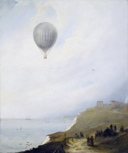 Luchtballon boven kliffen, Dover, 1840 door E.W. Cocks