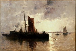 Rivierscène met schepen