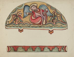 Lunet en detail van altaar kerk bij Sanctuario, Chimayo, 1935-1942