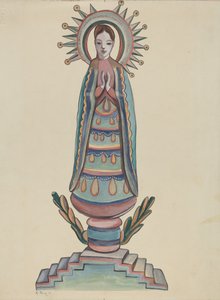 New Mexico, "Bulto", Polychrome Houten Beeld door E. Boyd