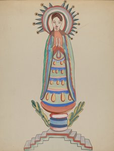 New Mexico, Bulto, polychrome houten figuur, 1935-1942 door E. Boyd