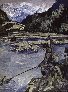 Vissen in een rivier, ca. 1900
