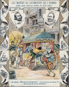 Moord op Hendrik IV door Francois Ravaillac in de rue de la Ferronerie op 14 mei 1610 - Van een beschermhoes voor schoolboeken, eind 19e eeuw - Dood van Hendrik IV: Moord op Hendrik IV (1553 - 1610) op 14 mei 1610 door Francois Ravaillac door E. Letellier