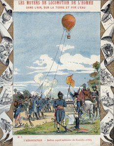 Luchtballon gebouwd door de Franse ingenieur Jean Marie Joseph Coutelle (1748-1835) voor de Franse revolutionaire legers om hun vijanden te bespioneren door E. Letellier