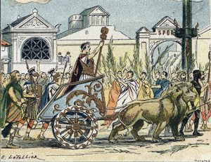 De triomftocht van Julius Caesar (Giulio Cesare of Caius Julius Caesar) politicus en Romeins schrijver door E. Letellier