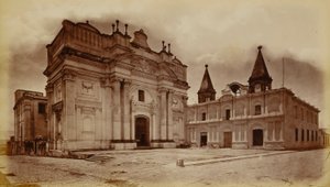 Kerk van San Francisco en postkantoor, Guatemala door Eadweard Muybridge