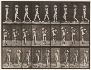 Plaat 26. Wandelen, een 75-pond steen op de linkerschouder dragen door Eadweard Muybridge