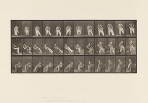 Plaat 420. Toilet; opstaan van stoel en kleding aantrekken, 1885 door Eadweard Muybridge