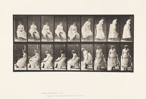 Plaat 422. Toilet; Schoenen aantrekken en opstaan uit stoel, 1885 door Eadweard Muybridge