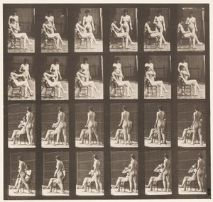 Twee Modellen, 8 Brengt Kopje Thee, 1 Neemt Kopje en Drinkt, 1872-1885 door Eadweard Muybridge