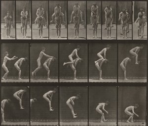 Plaat nummer 167. Over de rug van een jongen springen (bokspringen) door Eadweard Muybridge