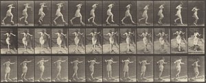 Plaat Nummer 175. Oversteken van een Beek op Stapstenen met een Hengel en Blik door Eadweard Muybridge
