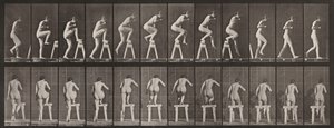Plaat nummer 178. Op en over een schraag stappen door Eadweard Muybridge