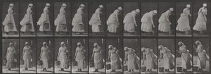 Plaat nummer 437. Een emmer neerzetten en zich voorbereiden om te vegen door Eadweard Muybridge