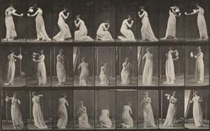 Plaat nummer 502. Diverse houdingen, gebukt, knielend, enz. door Eadweard Muybridge