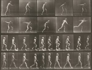Plaat nummer 519. A: Een discus werpen. B: Een trede beklimmen. C: Lopen door Eadweard Muybridge