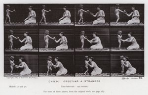 De menselijke figuur in beweging: Kind, een vreemdeling begroeten door Eadweard Muybridge