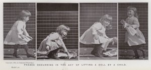 De menselijke figuur in beweging: Fasen bij het optillen van een pop door een kind door Eadweard Muybridge