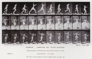De menselijke figuur in beweging: Vrouw, springen op "stapstenen" door Eadweard Muybridge