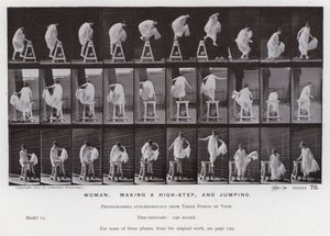 De menselijke figuur in beweging: Vrouw, een hoge stap maken en springen door Eadweard Muybridge