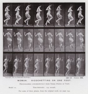 De menselijke figuur in beweging: Vrouw, hinkelen op één voet door Eadweard Muybridge