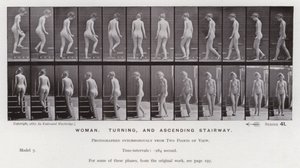 De menselijke figuur in beweging: Vrouw, draaien en trap oplopen door Eadweard Muybridge