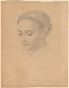 Hoofd van een jonge vrouw door Eastman Johnson