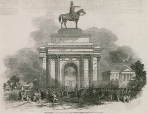 Het grote Wellington standbeeld en Boog zoals het zou verschijnen vanaf Constitution Hill