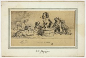 De vredespijp (recto); schets van Dorpsstraat (verso)