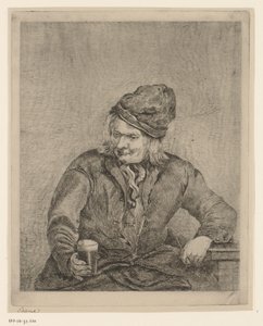 Oude man met glas en pijp in de hand