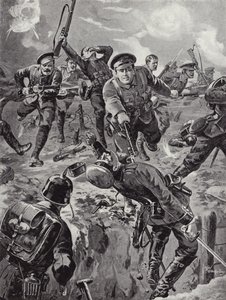 Korporaal Joseph Davies en acht mannen die met bajonetten een groep Duitsers verjagen die hen eerder hadden omsingeld, Delville Wood, Frankrijk, 20 juli 1916 door Edgar Alfred Holloway