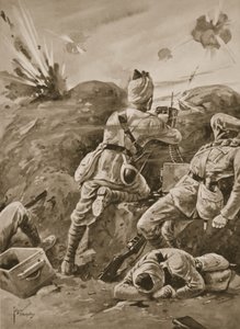 Sepoy Khudadad bedient een machinegeweer nadat de rest van de bemanning was gedood door Edgar Alfred Holloway