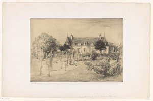 Gezicht op een tuin bij een huis door Edgar Chahine (signed by artist)