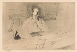 Portret van Anatole France achter zijn bureau door Edgar Chahine (signed by artist)