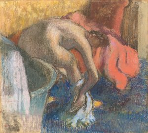Na het bad, vrouw droogt haar been door Edgar Degas