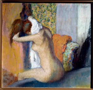 Na het bad, vrouw die haar nek afdroogt door Edgar Degas