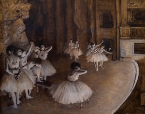 Balletrepetitie op het podium. 1874. Olieverf op doek. door Edgar Degas
