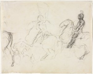 Slagveld met Gepantserde Figuren te Paard (recto) door Edgar Degas