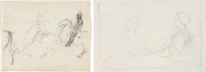 Slagveld met Gepantserde Figuren te Paard (recto) Twee Zittende Vrouwen (verso) door Edgar Degas