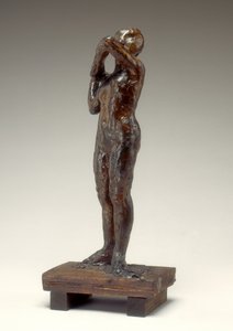 Danseres die de schouderband van haar lijfje aanpast, 1880s-1890s