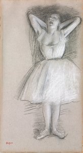 Danser, armen omhoog achter het hoofd door Edgar Degas
