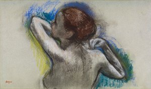Danseres die haar schouderband aanpast, ca. 1895-1900