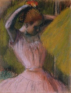 Danseres die haar haar arrangeert, ca. 1900-1912