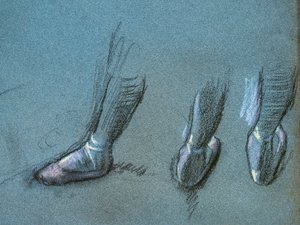 Dancer van achteren en drie voetstudies (detail). Rond 1878 door Edgar Degas