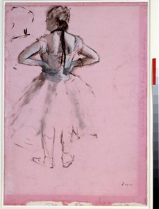 Dancer van achteren, handen op de heupen door Edgar Degas