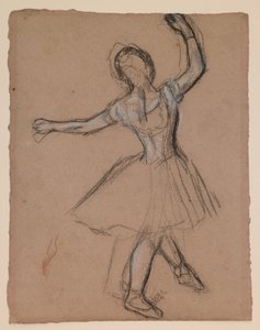 Danseres op het toneel en in beweging, ca. 1880-85 (wit, zwart en rood gefabriceerd krijt)