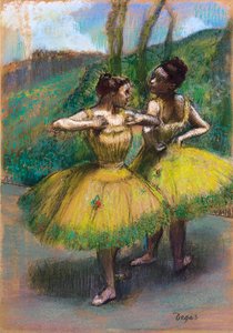 Danseressen gele rokken Twee danseressen in geel