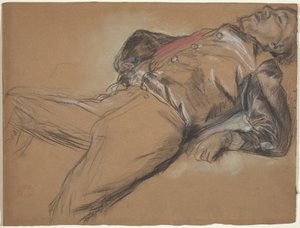 Gevallen jockey studie voor scène uit de steeplechase: De gevallen jockey, ca. 1866