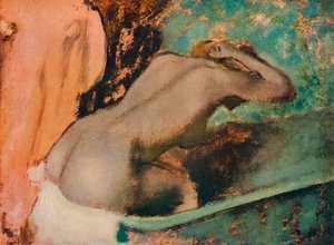 Vrouw zittend op de rand van een badkuip en haar nek sponzend, c1880, 1936 door Edgar Degas